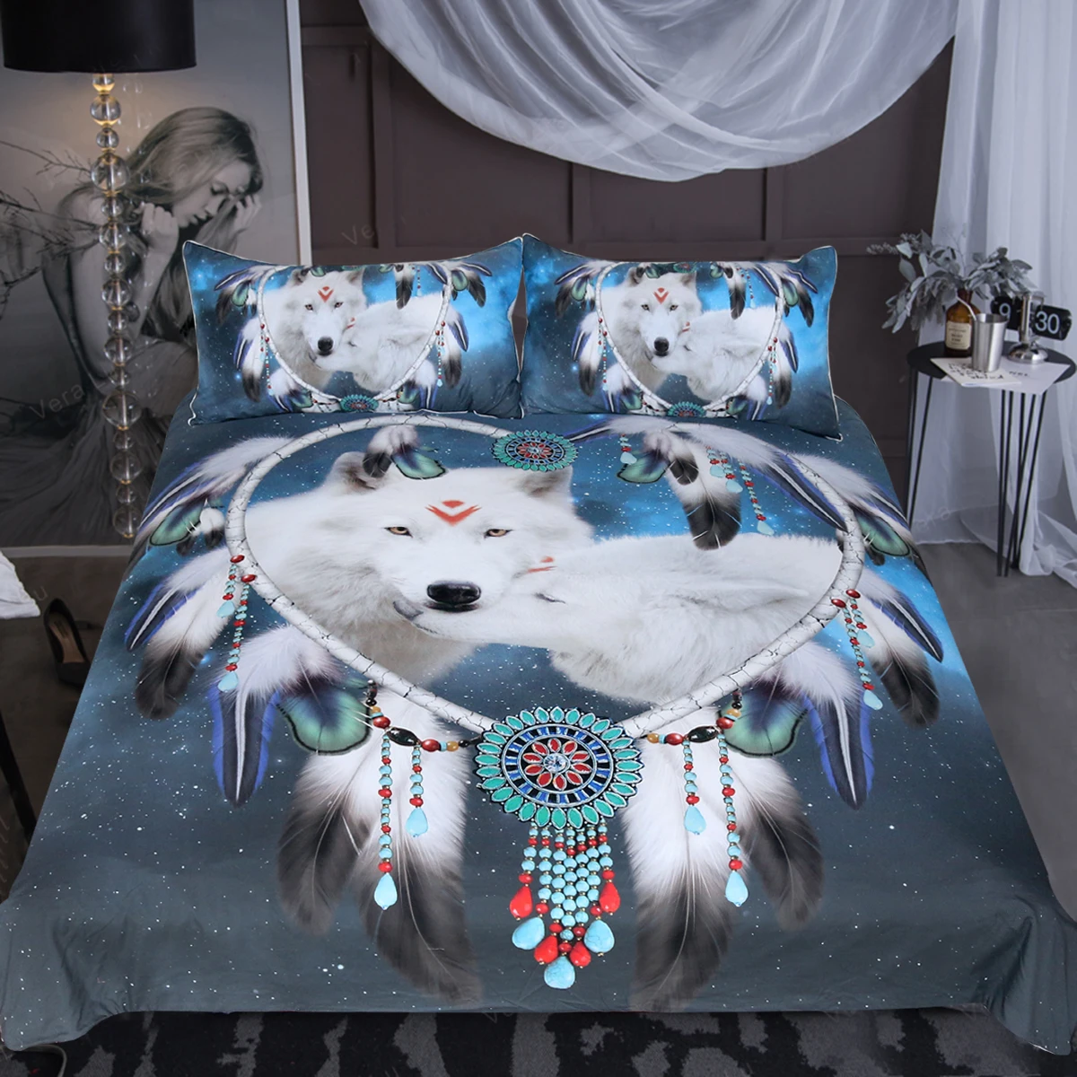 Sleepwish Owl Dreamcatcher Bedding Tribal Dream Catcher Duvet Cover 3 Piece Faux Gold Glitter Black Bedding Set Twin 